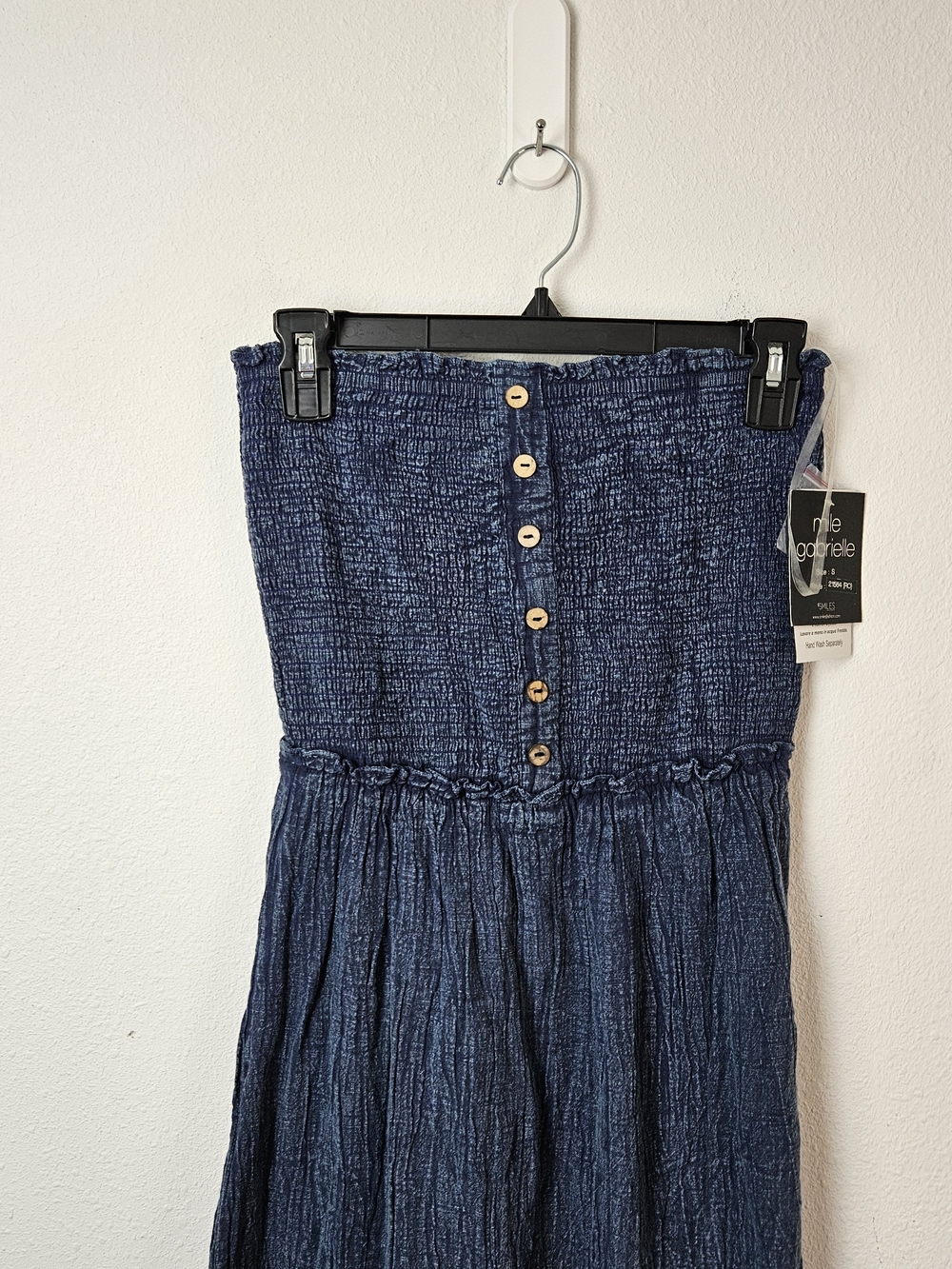 Mlle Gabrielle Navy Crinkle Strapless Maxi Dress Small Cotton New - Picture 3 of 10